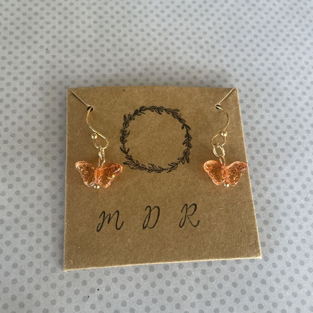 18k Gold Plated Handmade Summer Orange Gold Embedded Dangle Earrings